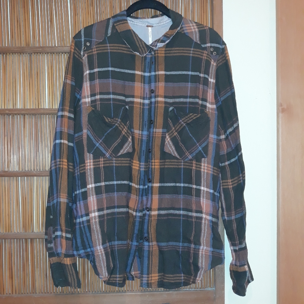 Free People Plaid Button-Down Shirt relaxed fit